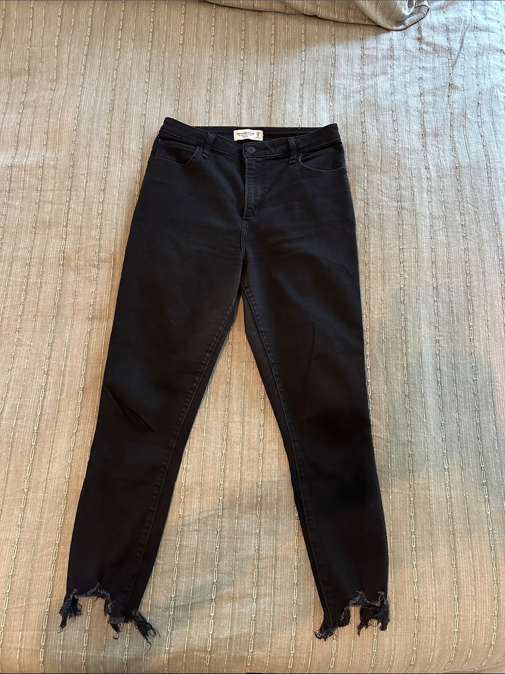 Abercrombie & Fitch Black Skinny Jeans with Distressed Raw Hem